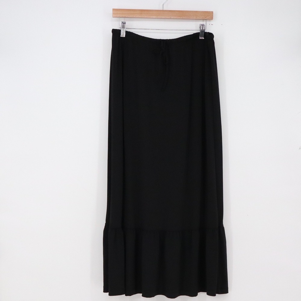 Liz Claiborne Skirt Womens L Liz & Co Black Ruffle Hem Stretch Maxi Excellent
